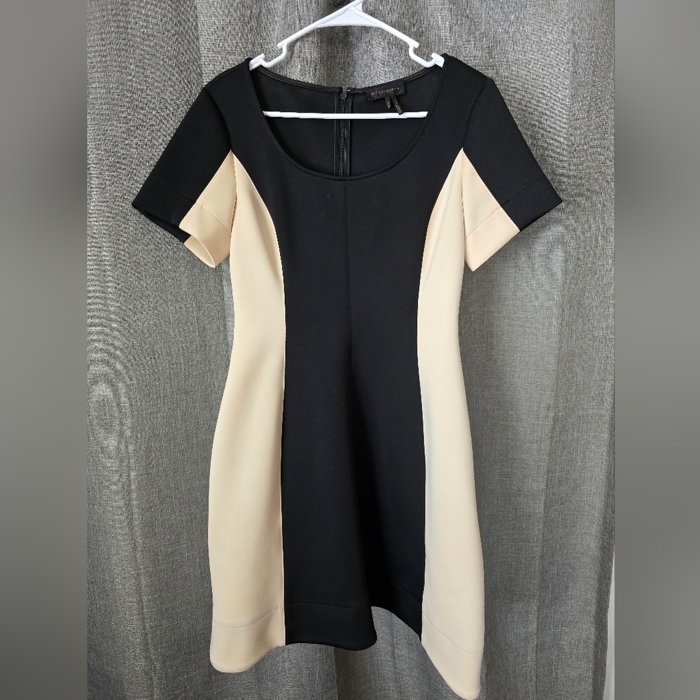 Donna Karan Womens Black Knee Length Colorblock Scoop Neck Scuba Dress Size 4